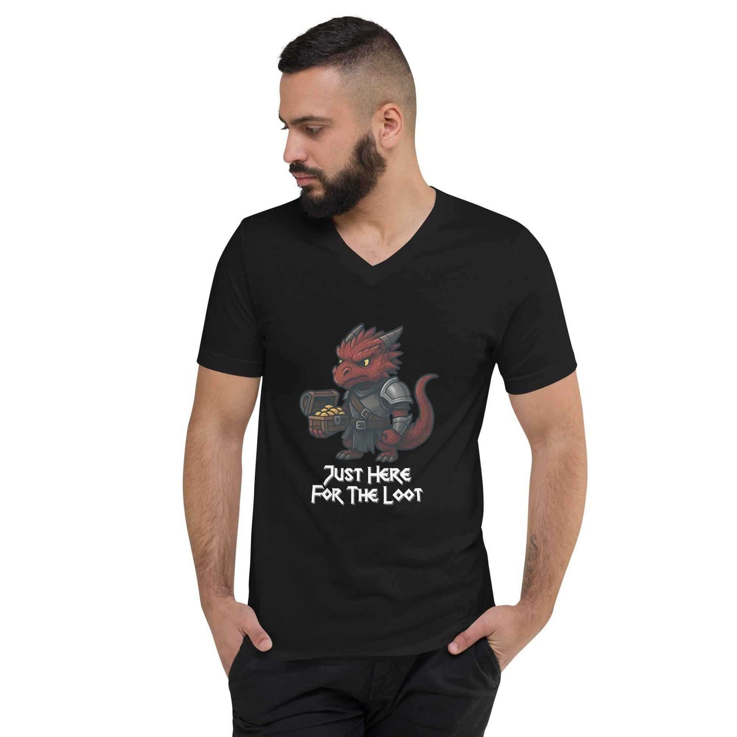 Just Here for the Loot | Unisex Short Sleeve V-Neck T-Shirt - Fantasy Forge