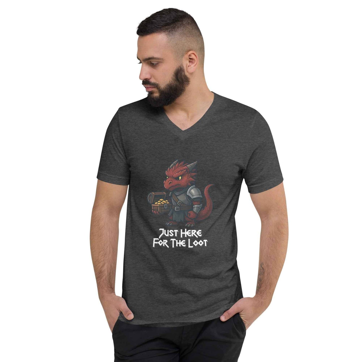 Just Here for the Loot | Unisex Short Sleeve V-Neck T-Shirt - Fantasy Forge