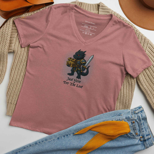 Just Here for the Loot (Black Dragon) | Women’s relaxed v-neck t-shirt