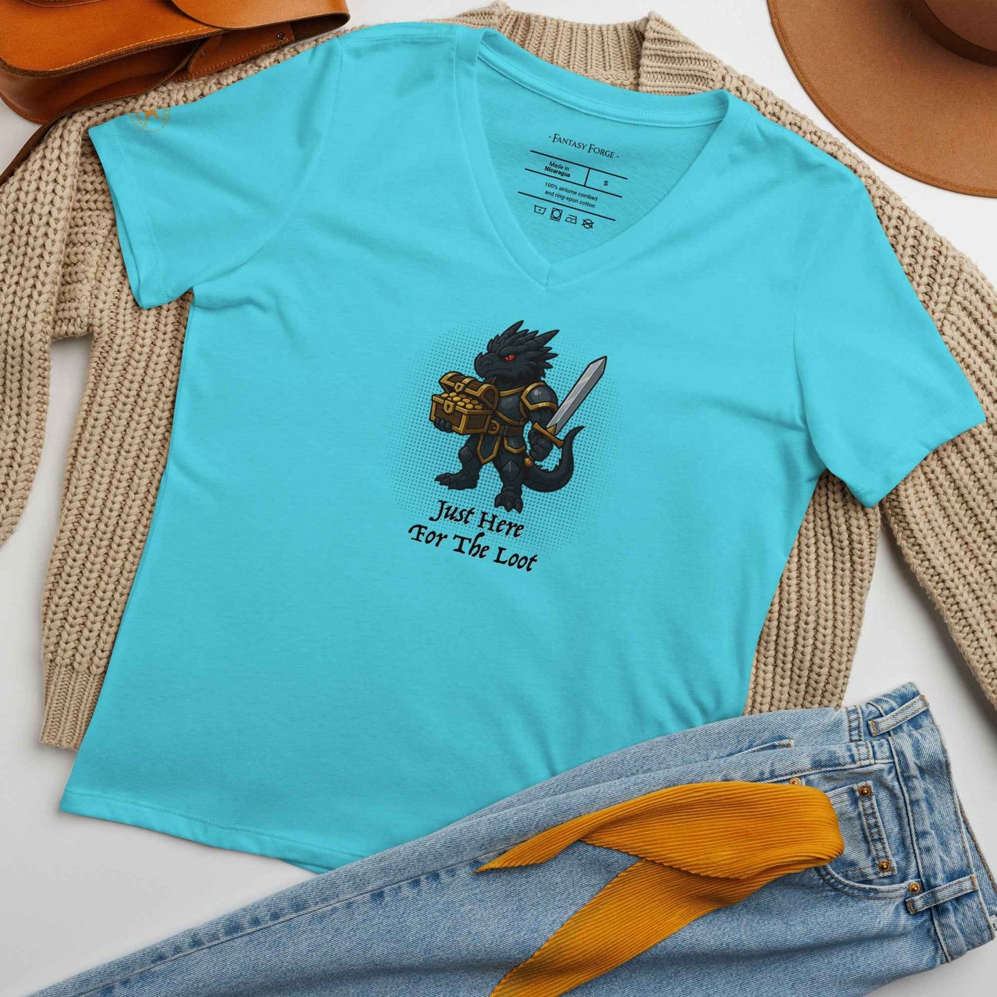 Just Here for the Loot (Black Dragon) | Women’s relaxed v-neck t-shirt