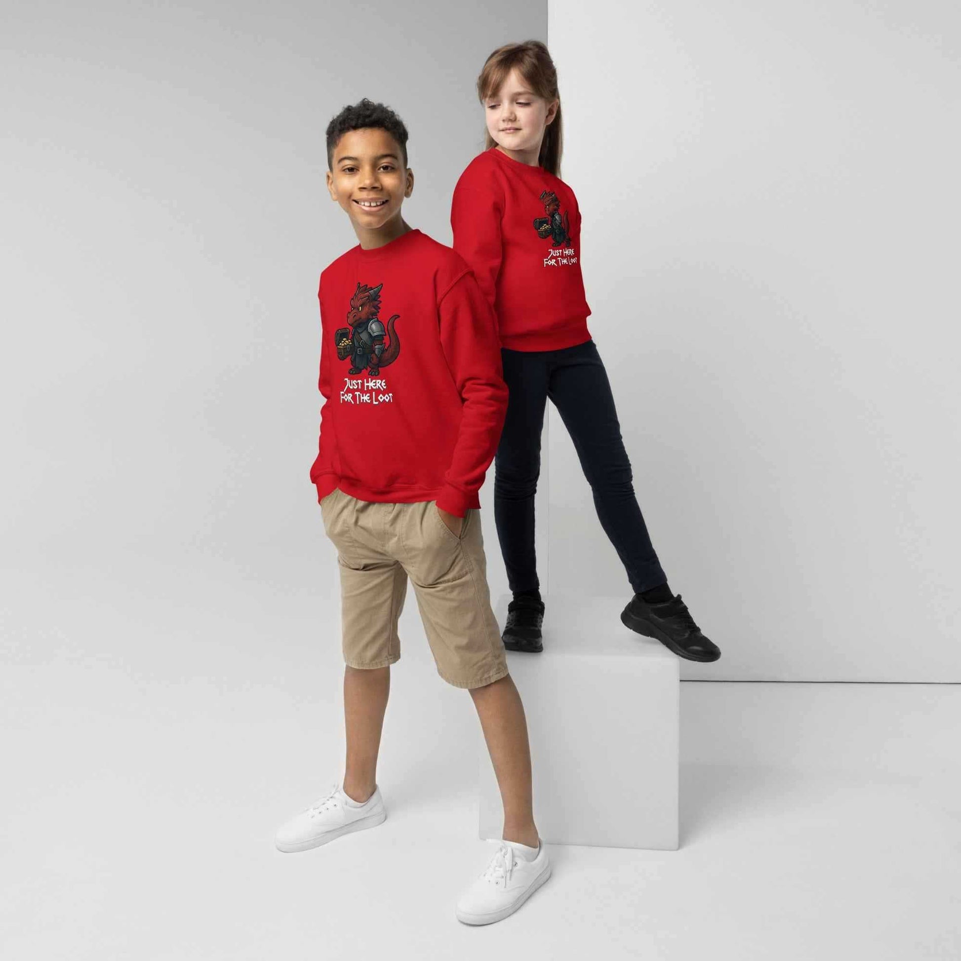 Just Here for the Loot | Red Dragon | Youth crewneck sweatshirt
